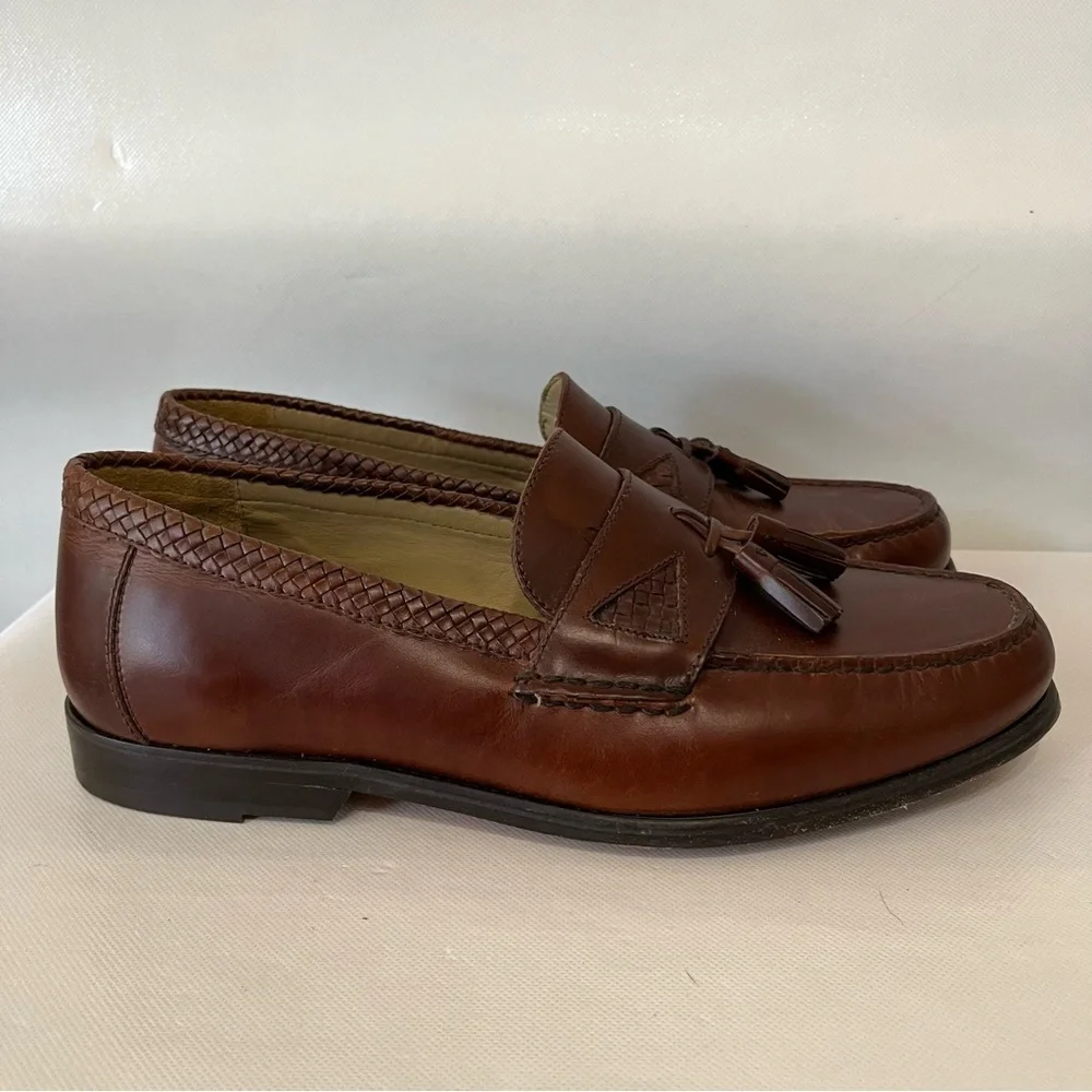 Johnston & Murphy Brown Leather Slip On Tassel Loafers READ